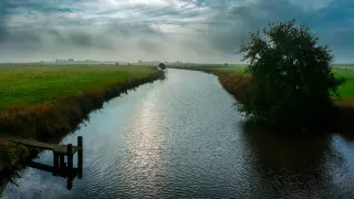 Ein Fluss fließt durch ein Feld