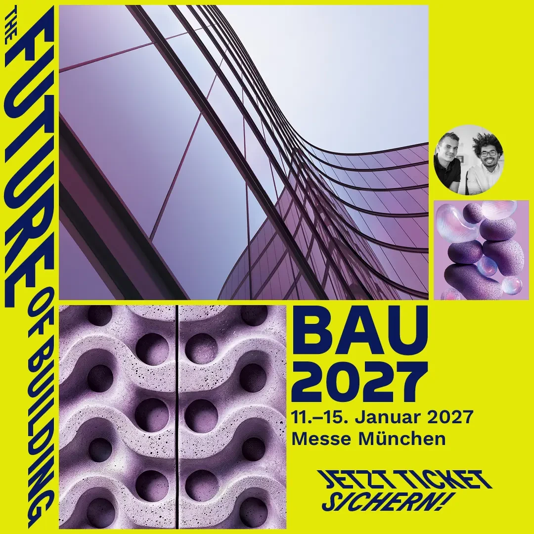 Plakat zum BAU 2027 vom 11. bis 15. Januar 2027 auf der Messe München.